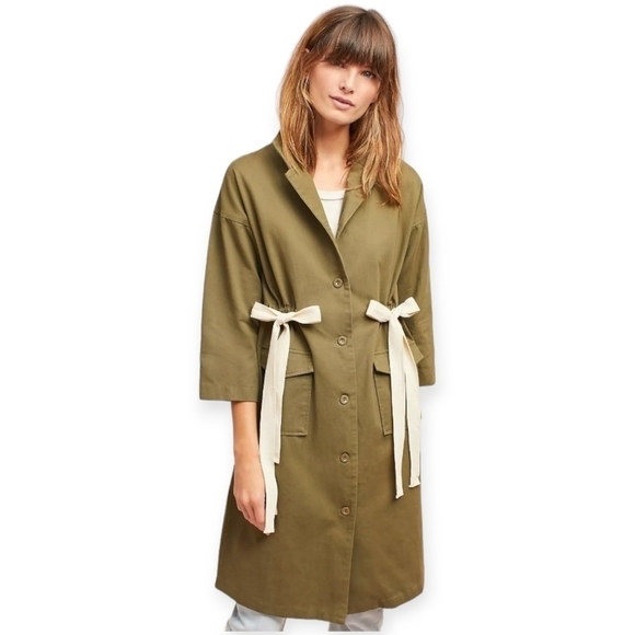 Anthropologie Harlyn Olive Green Tied Pocket Field Jacket - Picture 1 of 11